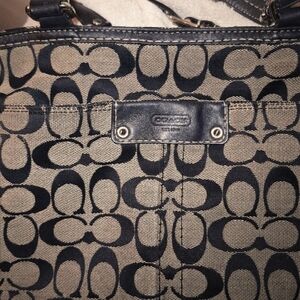 Coach Black and Cream Signature Shoulder Bag